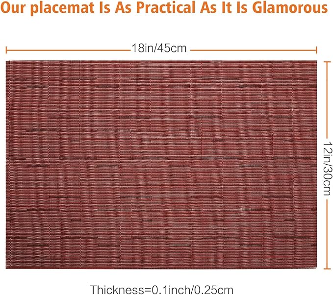 Placemats Set of 4,Washable,Heat and Stain Resistant Indoor/Outdoor Place mats,Vinyl Woven Non Slip Table Mats for Restaurant Table Protection,PVC Placemats(Red,4PCS)