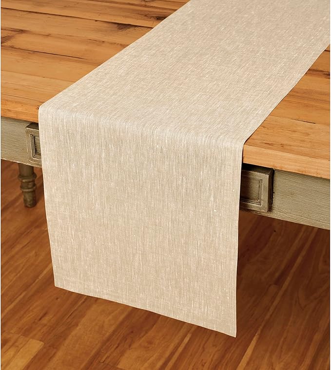 Solino Home Linen Champagne Beige Table Runner 120 Inches Long - Athena, 100% Pure Linen Dining Table Runner 14 x 120 Inch for Spring, Easter