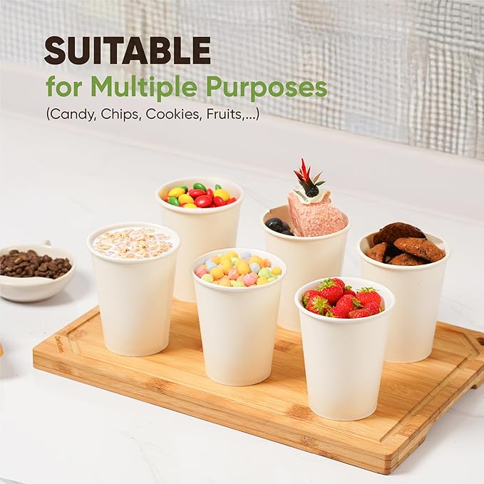 Paper Cups 14 oz – 100 Disposable Coffee Cups with 50 Paper Straws | Hot Cups for Coffee & Tea up to 150°F | Food-Contact Compliant Paper (FDA 21 CFR 176.170)