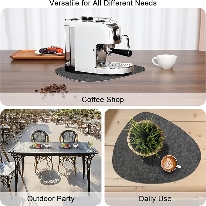 Placemats and Coasters, Washable Reversible Placemats Round Faux Leather Wipeable Place Mats Non Slip Heat Resistant Indoor Outdoor Table Mats (Set of 6, Gray Yellow)