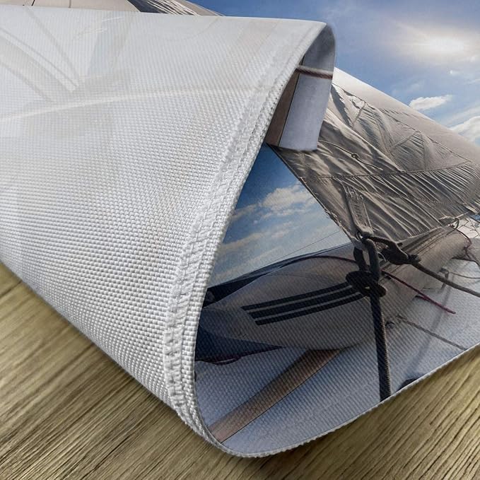 Ambesonne Sailboat Place Mats Set of 4, Sailing Boat in The Sea Maritime Speedy Beaming Sun Reflections Lifestyle Theme, Washable Fabric Placemats for Dining Room Kitchen Table Decor, Blue and White