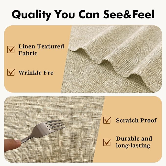 JIUZHEN Square Table Cloth Faux Linen Farmhouse Tablecloth Wrinkle and Stain Resistant Decorative Fabric Table Cover for Kitchen, Dining Room, Parties and Camping, Beige, 70 x 70 Inch