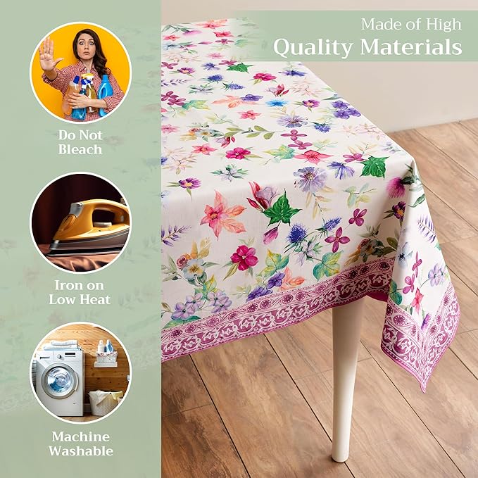 Maison d' Hermine Table Cloth Rectangle Table 100% Cotton 70 x 90 Inches Tablecloth Reusable Decorative for Dining Room Farmhouse Home Valentines Day Decorations Spring Summer - Chardon
