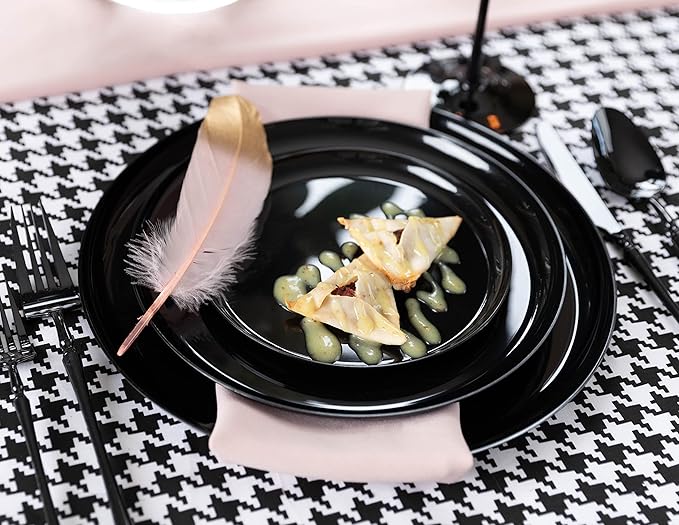 PLASTICPRO [30 Pack 8.6 Plastic Party Plates Edge Collection Black Premium heavyweight Elegant Disposable Tableware Dishes Black