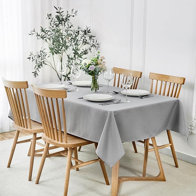 maxmill Rectangle Tablecloth Weaved Texture Design Water Resistant Wrinkle Free Spill-Proof, Soft Table Cloth for Dining Room Decoration, Banquet Parties Holiday Dinner, 52 x 84 Inch Light Grey