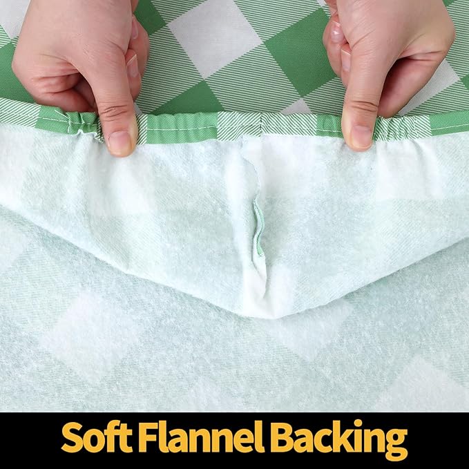 Smiry Rectangle Picnic Table Cloth, Elastic Waterproof Fitted Vinyl Tablecloths, Flannel Backed Buffalo Plaid Table Covers for Dining, Camping, Outdoor (Sage Green and White, 30" x 48")