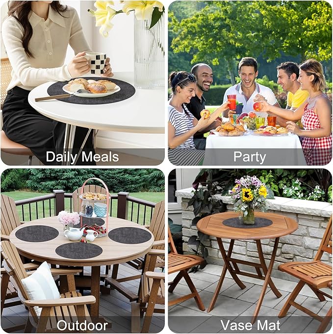Homaxy Round Faux Leather Placemats and Coasters, Washable Dual-Side Table Mats, Wipeable Heat-Resistant Dining Place Mats for Outdoor and Indoor, Set of 4, Diameter 13 and 3.93 inch, Dark Grey