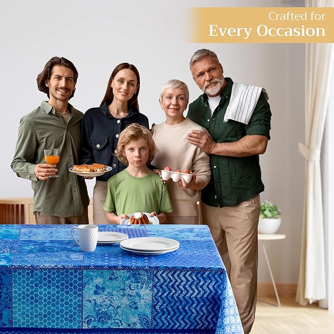 Maison d' Hermine Table Cloth Rectangle Table 100% Cotton 70 x 90 Inches Tablecloth Reusable Decorative for Dining Room Farmhouse Home Valentines Day Decorations Spring Summer - Indigo Love