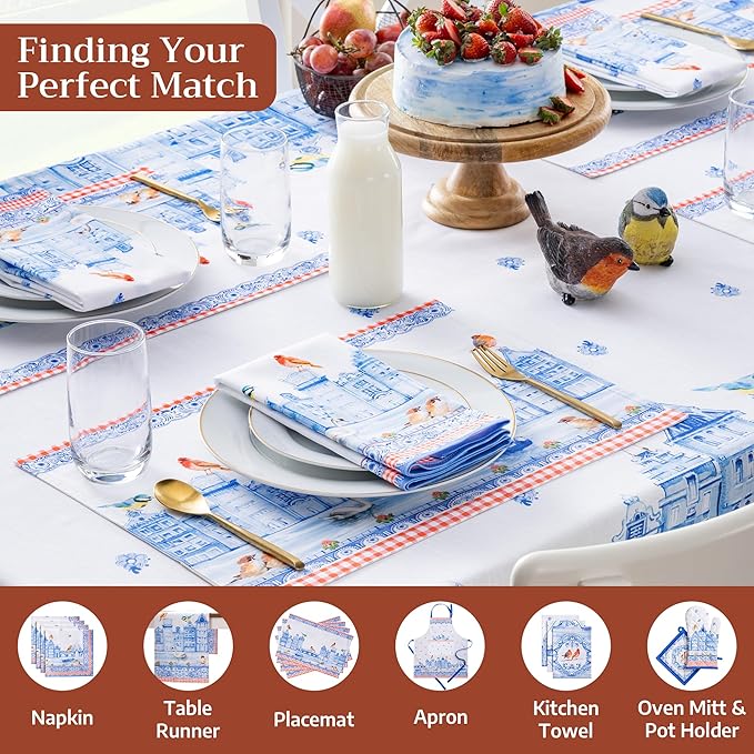 Maison d' Hermine Table Cloth Rectangle Table 100% Cotton 60 x 108 Inches Tablecloth Reusable Decorative for Dining Room Farmhouse Home Valentines Day Decorations Spring Summer - Amsterdam Canals