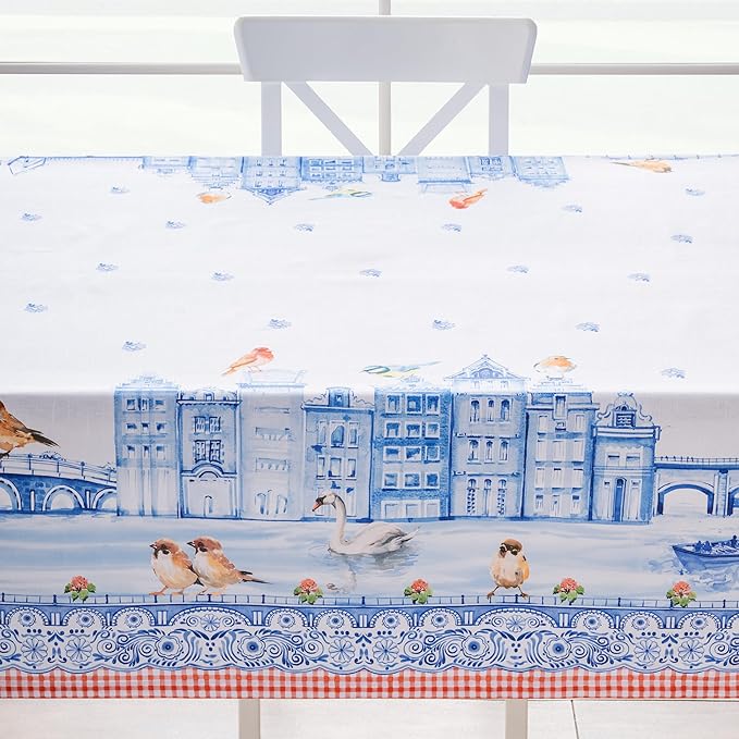 Maison d' Hermine Table Cloth Rectangle Table 100% Cotton 70 x 140 Inches Tablecloth Reusable Decorative for Dining Room Farmhouse Home Valentines Day Decorations Spring Summer - Amsterdam Canals