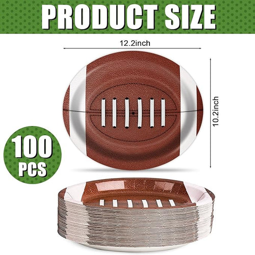 100Pcs Football Oval Paper Plates,10" x 12" Large Football Party Supplies, Disposable American Sport Platters,Rugby Bowls,Nacho Trays for Sports Event, Gameday, Carnivals, Birthday, Party Decor