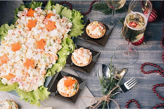 Exquisite Mini Disposable Appetizer Plates - 200 Pack 2.95" x 2.95" Black Plastic Dessert Plates - Elegant Design for Weddings, Birthdays, and Formal Parties - Stackable and Convenient - BPA Free