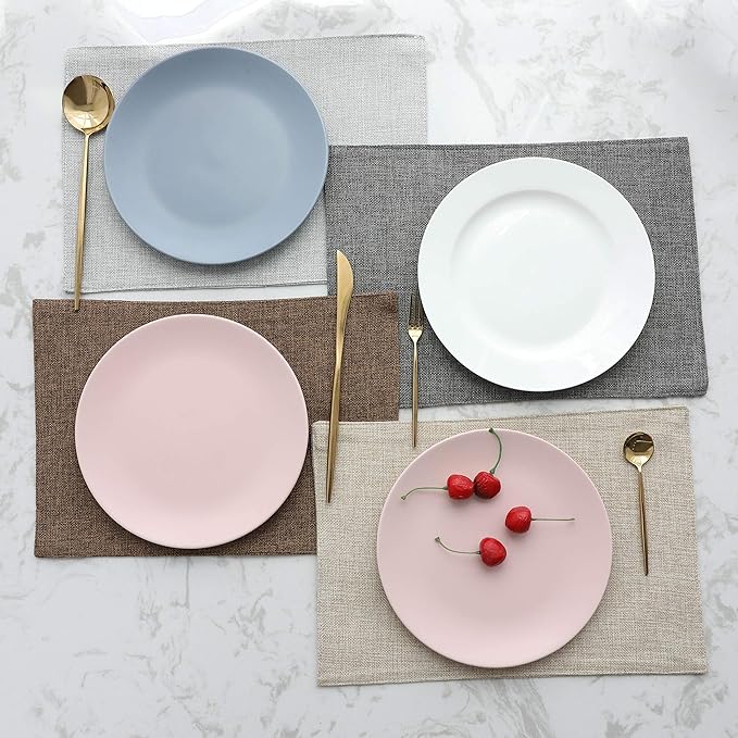 Home Brilliant Burlap Linen Placemats Set of 6 Plate Mats Heat Resistant Dining Table Cloth Placemats Washable Kitchen Table Mats for Holiday Dinner, 13x19 inch, Light Linen