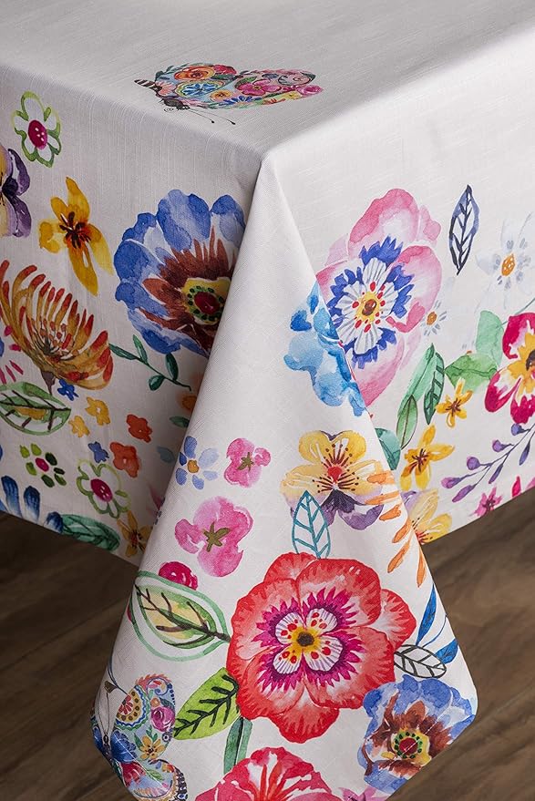 Maison d' Hermine Table Cloth Rectangle Table 100% Cotton 60 x 90 Inches Tablecloth Reusable Decorative for Dining Room Farmhouse Valentines Day Decorations Spring Summer - Happy Florals - High Summer