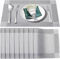Placemats Set of 8,Washable,Heat and Stain Resistant Indoor/Outdoor Place mats,Vinyl Woven Non Slip Table Mats for Restaurant Table Protection,PVC Placemats(Silver, 8PCS)