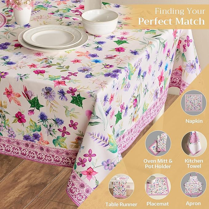 Maison d' Hermine Table Cloth Rectangle Table 100% Cotton 54 x 72 Inches Tablecloth Reusable Decorative for Dining Room Farmhouse Home Valentines Day Decorations Spring Summer - Chardon
