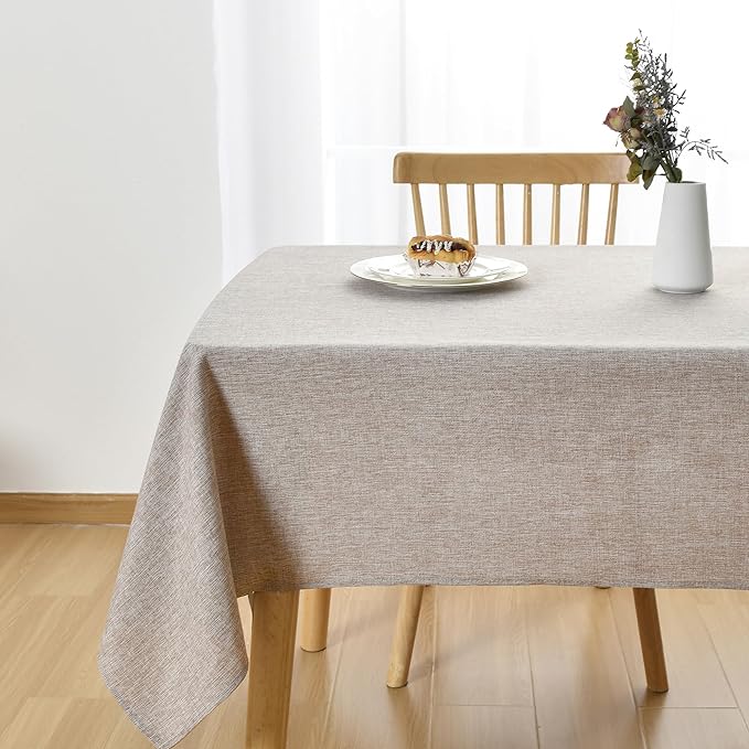 JIUZHEN Rectangle Table Cloth Faux Linen Farmhouse Tablecloth Wrinkle and Stain Resistant Decorative Fabric Table Cover for Kitchen, Dining Room, Parties and Camping, Stone, 60 x 102 Inch