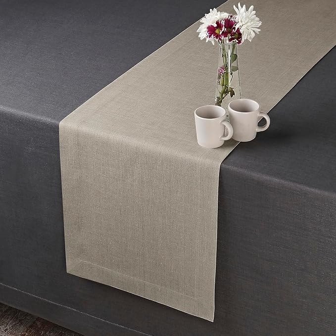 D'Moksha Homes Linen Natural Table Runner 60 Inches - 100% Pure Linen Short Table Runner 14 x 60 Inch for Coffee Tables, Dresser, Valentines, Spring, Easter - Machine Washable