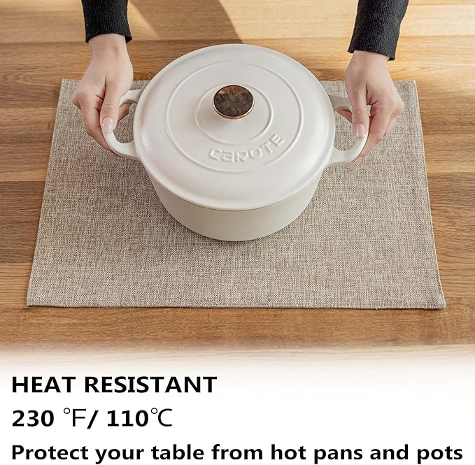 Demetex Linen Placemats Set of 4 Heat Resistant Wipeable Cloth Table Place Mats for Dining Table Indoor Restaurants, 13 x 19 inches, Linen