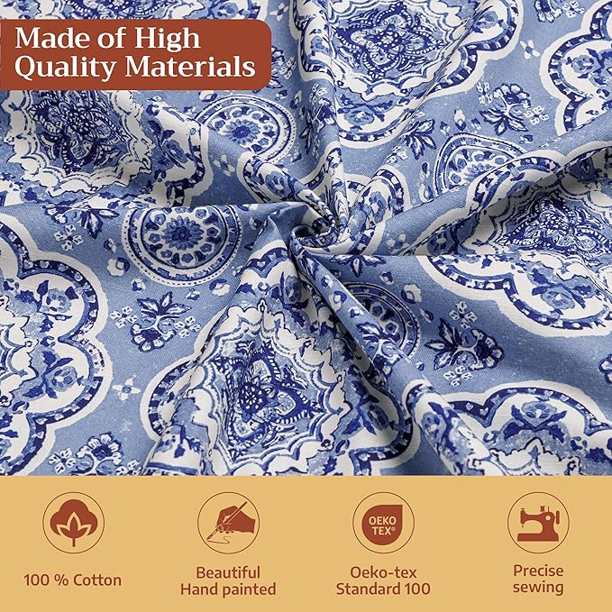 Maison d' Hermine Table Cloth Rectangle Table 100% Cotton 60 x 120 Inches Tablecloth Reusable Decorative for Dining Room Farmhouse Home Valentines Day Decorations Spring Summer - Melodie Bleue