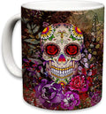 Sweet Gisele Sugar Skull Ceramic Mug, Floral Print Coffee Cup, Day of the Dead Design, Beautiful Vivid Colors, Great Novelty Mugs 11 Fl Oz Multicolored