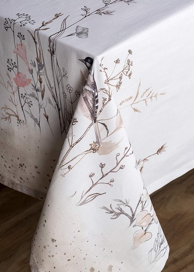 Maison d' Hermine Table Cloth Rectangle Table 100% Cotton 60 x 90 Inches Tablecloth Reusable Decorative for Dining Room Farmhouse Home Valentines Day Decorations Spring Summer - Meadow Florals - Brown