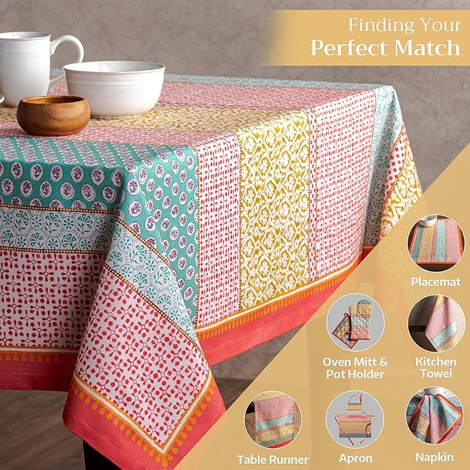 Maison d' Hermine Table Cloth Rectangle Table 100% Cotton 70 x 90 Inches Tablecloth Reusable Decorative for Dining Room Farmhouse Home Valentines Day Decorations Spring Summer - Provence