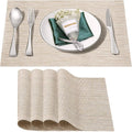 Placemats Set of 4,Washable,Heat and Stain Resistant Indoor/Outdoor Place mats,Vinyl Woven Non Slip Table Mats for Restaurant Table Protection,PVC Placemats(Beige White,4PCS)