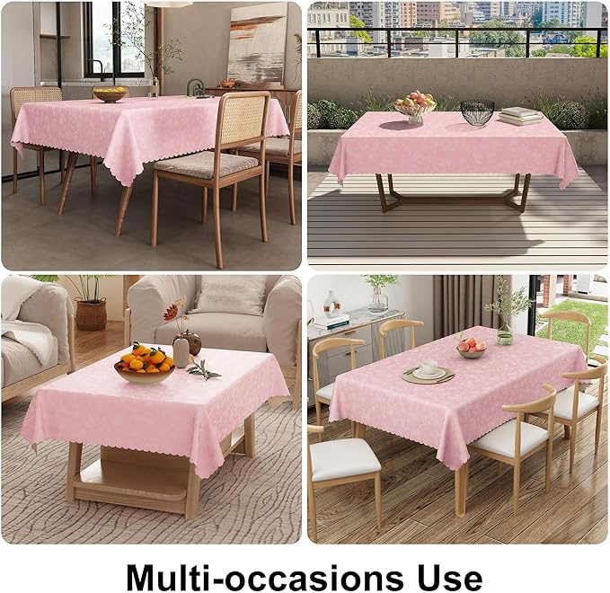 Smiry Rectangle Table Cloth, Waterproof Heavy Duty Vinyl Tablecloths, Wipeable Washable Table Cover for Kitchen, Dining Room & Valentines (Pink, 60" X 120")