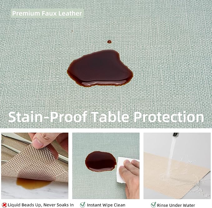 Heat Resistant Placemats Set of 6, 17x12in Waterproof Wipeable Faux Leather Non Slip Table Mats, Easy to Clean, Stain Resistant, for Kitchen Dining Room– Sage Green