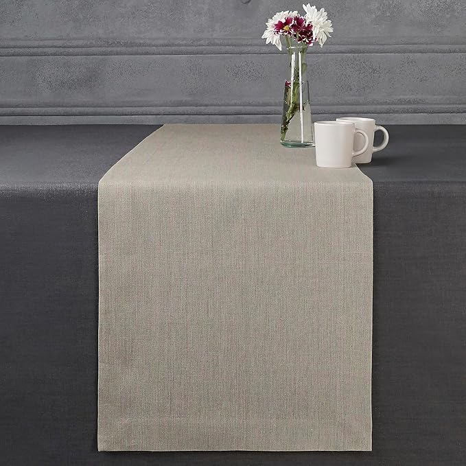 D'Moksha Homes Linen Natural Table Runner 60 Inches - 100% Pure Linen Short Table Runner 14 x 60 Inch for Coffee Tables, Dresser, Valentines, Spring, Easter - Machine Washable