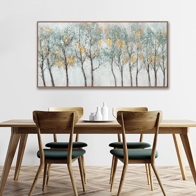Wall Art Modern Artwork Canvas Prints Framed Picture Green Plant Forest Abstract Tree Contemporary Wall Art Bedroom Living Room Office Decoration Framed Ready To Hang 24x48 Inch