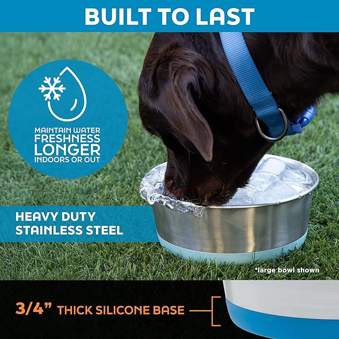Master Pet Supply Stainless Steel Dog Bowls Set of 2 with Extra Thick Silicone Base - 16 Cup (128 oz) Navy Blue, Non-Slip, Dishwasher Safe Metal Bowls, Pet Dog Food Bowl for Dogs, Cats, Anti Rust