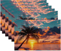 Tropical Palm Tree Table Placemats Set of 6,Non-Slip Summer Beach Sunset Fabric Placemats for Dining Room Kitchen Party Holiday, Indoor Cloth Table Mats for Home Decor 11.8x17.7 Inch