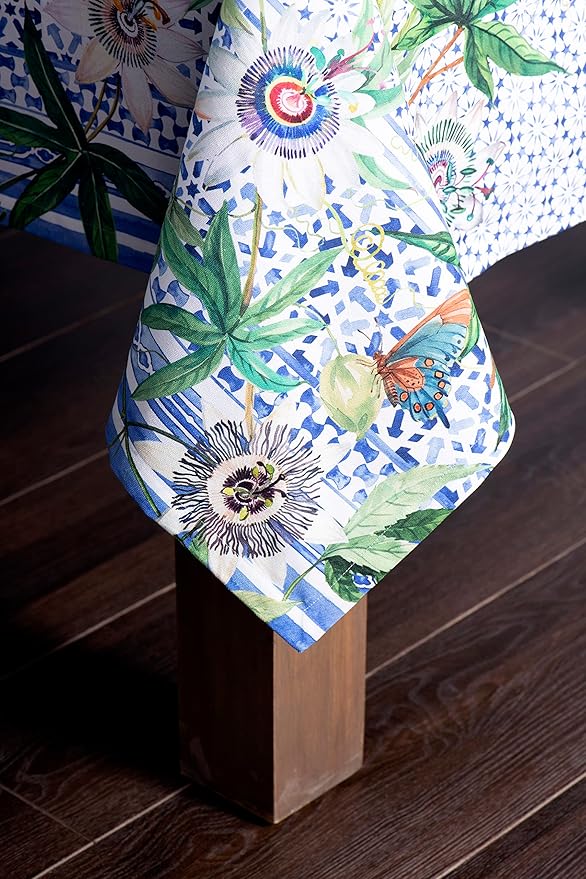 Maison d' Hermine Table Cloth Square Table 100% Cotton 60 x 60 Inches Tablecloth Reusable Decorative for Dining Room Farmhouse Home Valentines Day Decorations Spring Summer - Passiflora
