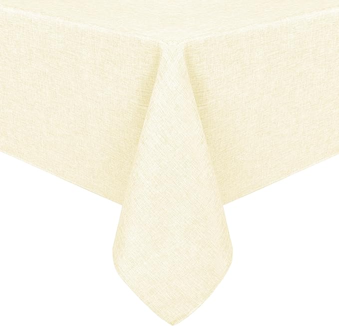 Hiasan Faux Linen Rectangle Tablecloth - Wrinkle and Stain Resistant Washable Table Cloth for Kitchen Dining Room Holiday Table Cover for Dinner, Champagne, 90 x 156 Inch
