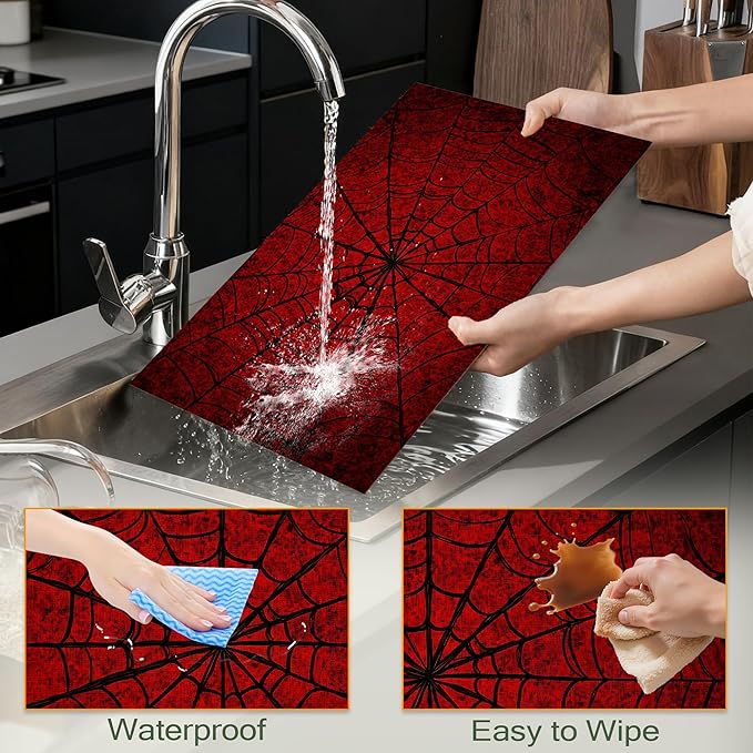 Cloth Placemats,Red Spider Web Fabric Placemats Set of 6,Washable Gothic Table Mats,Decorative Place Mats for Dining Home Kitchen Holiday Party 11.8x17.7 Inch