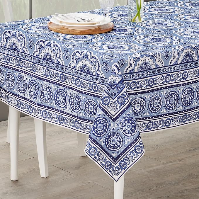 Maison d' Hermine Table Cloth Rectangle Table 100% Cotton 70 x 140 Inches Tablecloth Reusable Decorative for Dining Room Farmhouse Home Valentines Day Decorations Spring Summer - Melodie Bleue