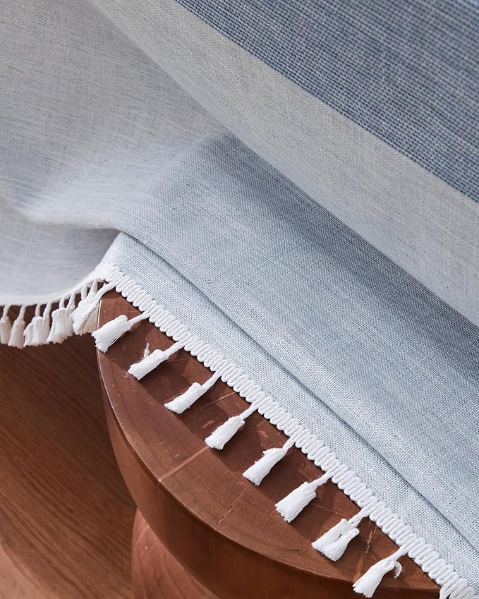 ZeeMart Contrast Linen Table Cloth Rectangle Table Cloths 60x120 Inch Mid-Stripe Blue, Farmhouse Style Heavy Weight Dusty Blue Tablecloth, Water Resistant Burlap Tablecloths
