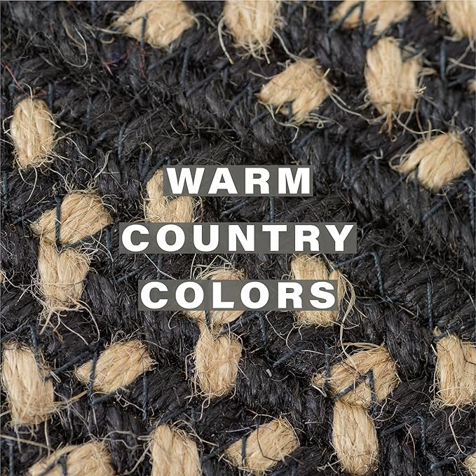 Homespice Manchester Jute Braided Placemats, Country Primitive Decor, Set of 4, Black and Tan 13x19 Oval Table Mats - Vibrant Colors, Durable, Easy to Clean and Protects Furniture