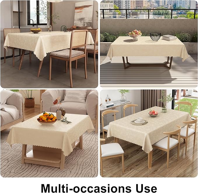 Smiry Rectangle Table Cloth, Waterproof Heavy Duty Vinyl Tablecloths, Wipeable Washable Table Cover for Kitchen and Dining Room (Beige, 54" X 120")