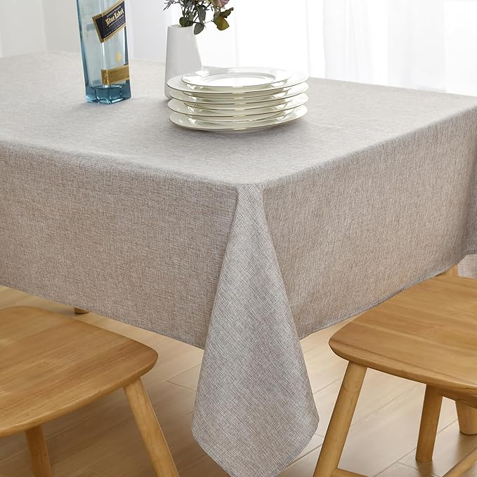 JIUZHEN Faux Linen Farmhouse Tablecloth Rectangular, Wrinkle Stain Resistant Table Cloth Rectangle Table Cover for Kitchen Dining, Holiday Party Dinner, Stone, 54 x 108 Inch