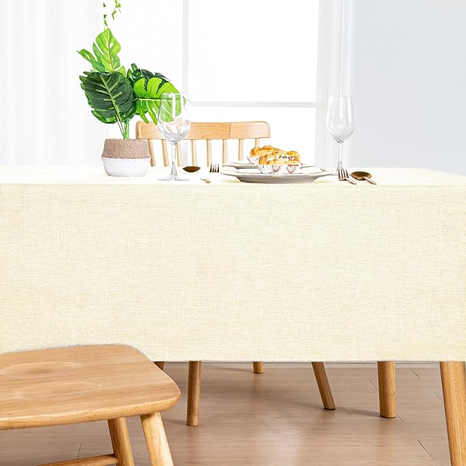 Hiasan 2 Pack Faux Linen Rectangle Tablecloth - Wrinkle and Stain Resistant Washable Table Cloth for Kitchen Dining Room Holiday Table Cover for Party Dinner, Champagne, 54 x 120 Inch
