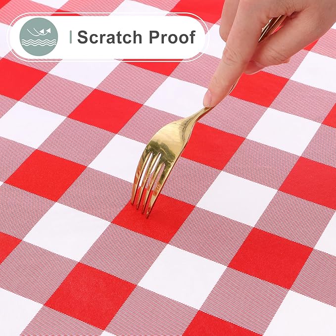 misaya Square Waterproof Vinyl Table Cloth, Buffalo Flannel Backed Tablecloth, Wipeable Plastic Table Cover for Valentine's Day, Dinner, Kitchen, Outdoor (60" x 60", Red and White)