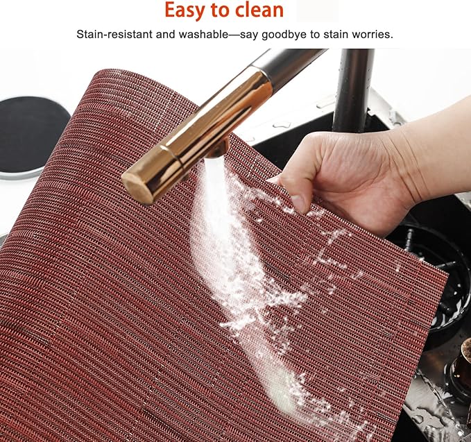 Placemats Set of 4,Washable,Heat and Stain Resistant Indoor/Outdoor Place mats,Vinyl Woven Non Slip Table Mats for Restaurant Table Protection,PVC Placemats(Red,4PCS)
