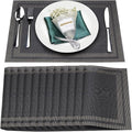 Placemats Set of 12,Washable,Heat and Stain Resistant Indoor/Outdoor Place mats,Vinyl Woven Non Slip Table Mats for Restaurant Table Protection,PVC Placemats(Black Gold,12PCS)