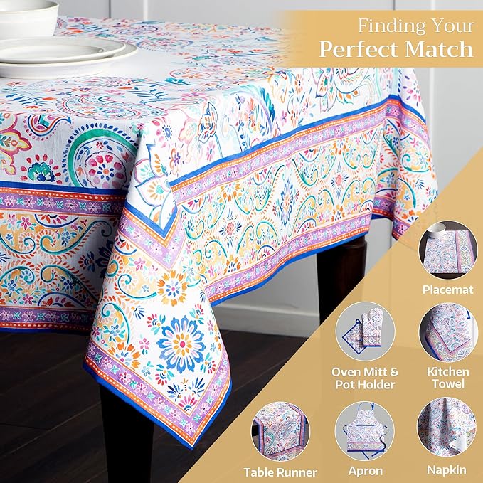 Maison d' Hermine Table Cloth Square Table 100% Cotton 60 x 60 Inches Tablecloth Reusable Decorative for Dining Room Farmhouse Home Valentines Day Decorations Spring Summer - Indian Floral