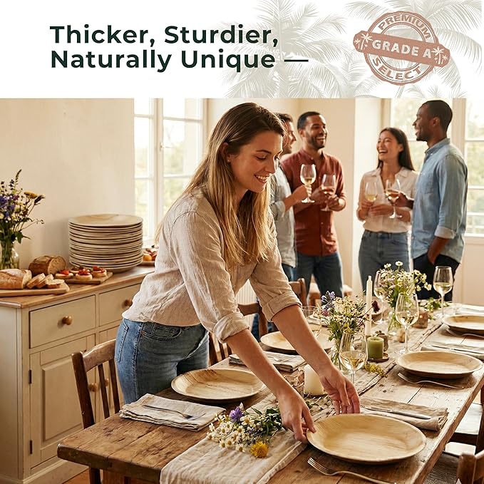 Indie Palm Disposable Palm Leaf Plates – 100 Pack 10 Inch Square – Heavy Duty, 100% Compostable & Biodegradable – Eco-Friendly Alternative to Plastic & Bamboo – Perfect for Parties & Events