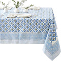ATOSII Netta Blue 100% Cotton Rectangle Summer Tablecloth, Handblock Floral Print Linen Table Cloth for Kitchen Dining I Parties, Weddings, Outdoors, Decor 60 X 108 Inches, 8 Seater