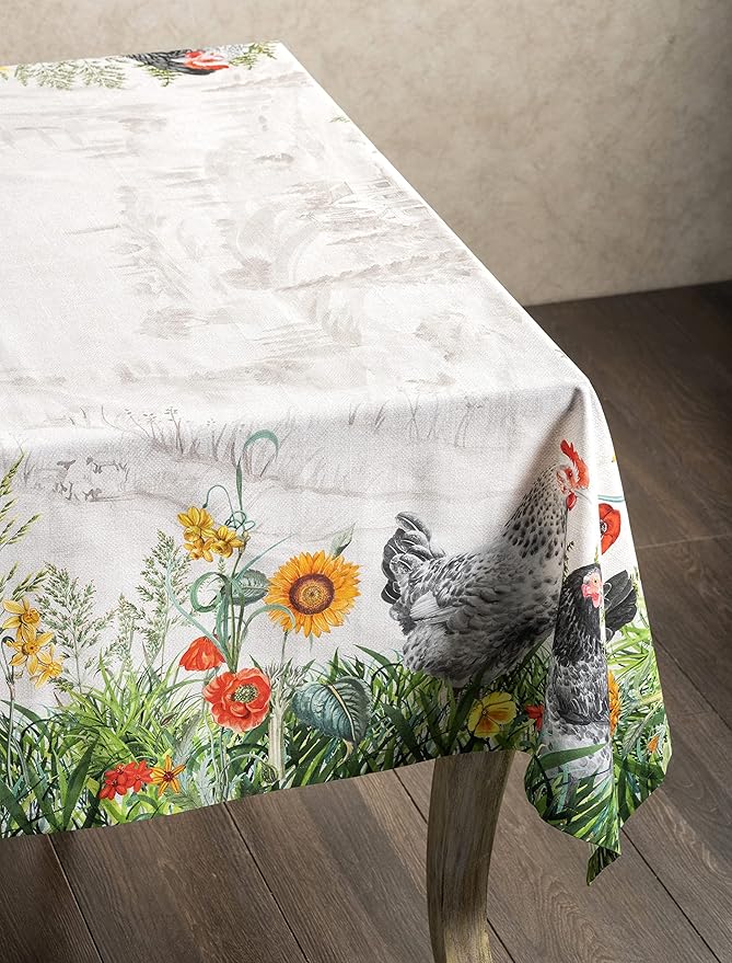Maison d' Hermine Table Cloth Rectangle Table 100% Cotton 70 x 108 Inches Tablecloth Reusable Decorative for Dining Room Farmhouse Home Valentines Day Decorations Spring Summer - Basse Cour